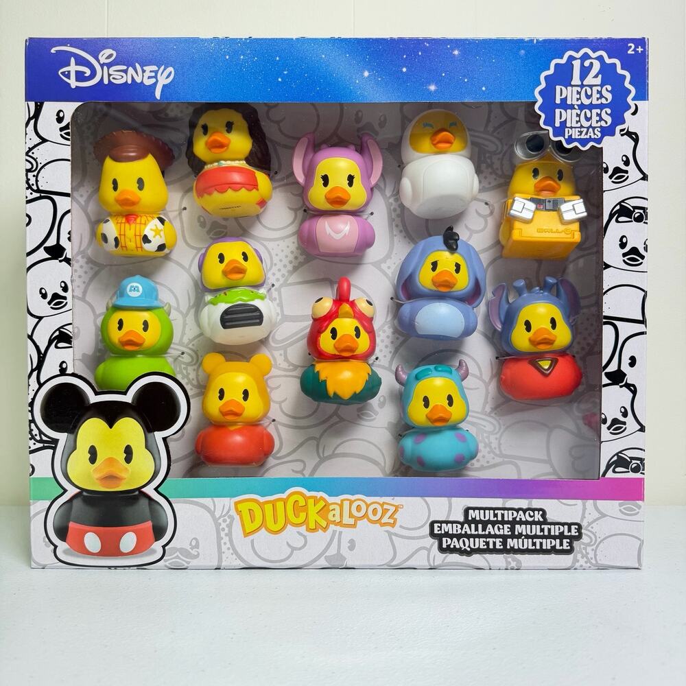 Disney Duckalooz 12 Piece Multipack Rubber Ducks Mickey Stitch Toy Set